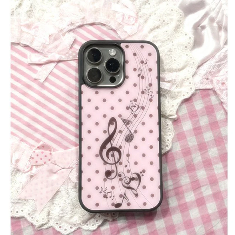 Phone Cases Korean - Korean ins Pink Brown Polka Dot