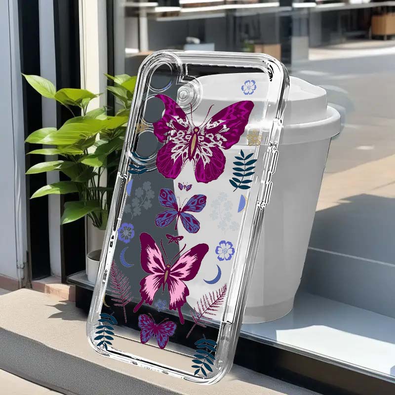 Phone Cases Samsung A14 - Purple Butterfly Graphic Phone Case For